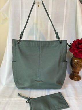 Montana West Teal Green Leather Shoulder Tote with Pouch